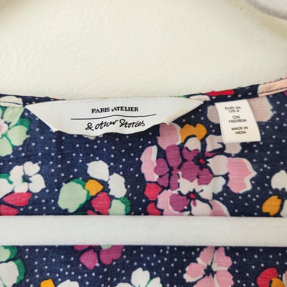 Paris Atelier & Other Stories Floral Dress Ruffle Long Sleeve Tie Frill Size 4 - Picture 4 of 10